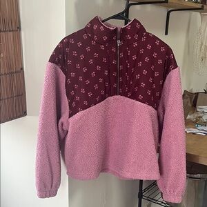 Pink and Burgundy Floral Fleece Pullover